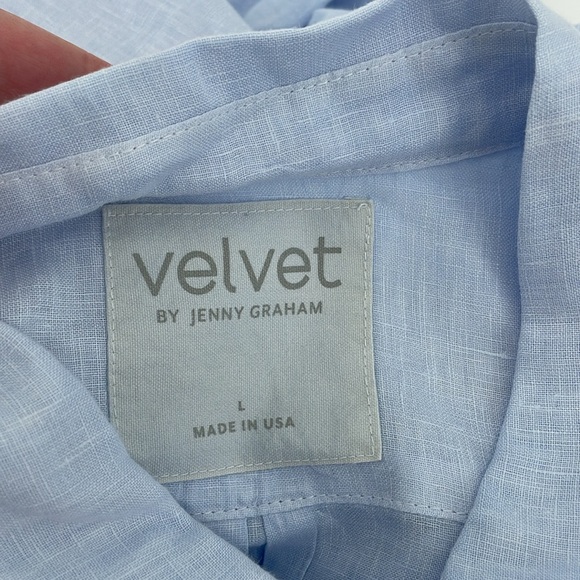 Velvet by Jenny Graham Linen Button Down in Light Blue L A15 - Picture 3 of 7